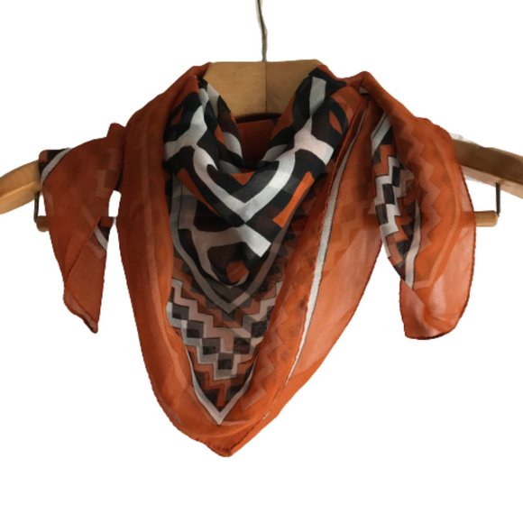 Vintage Burnt Orange Black Sheer Tribal Scarf - Picture 3 of 14